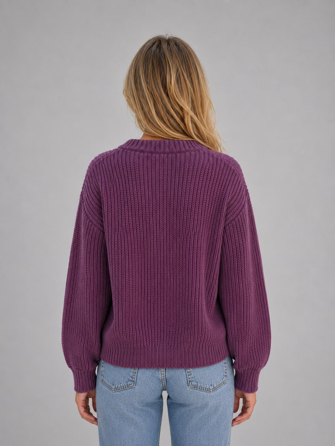 Purple chunky knit button cardigan with V-neck 3