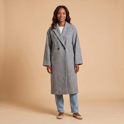 Celeste Oversized Long Coat in Grey - front view