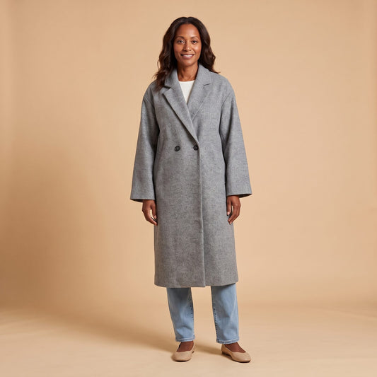 Celeste Oversized Long Coat in Grey - front view
