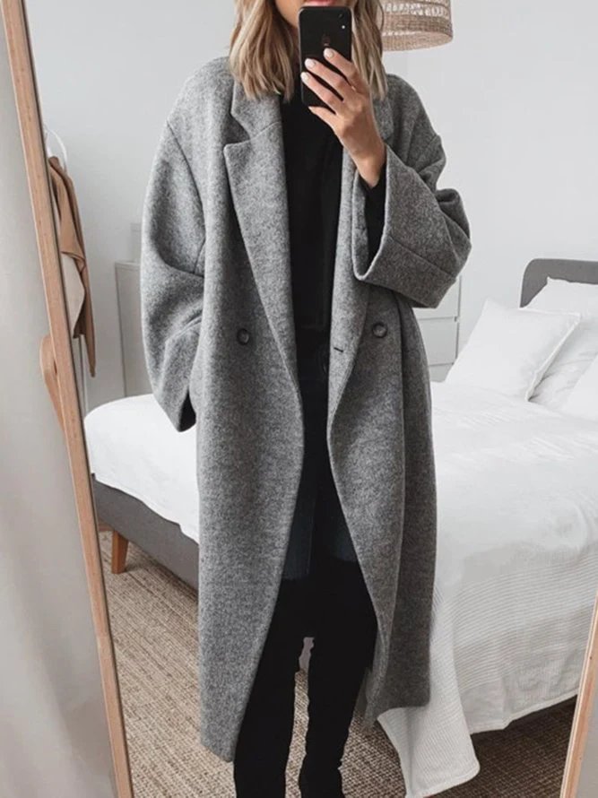 Celeste Oversized Long Coat in Grey - worn by a model, front view
