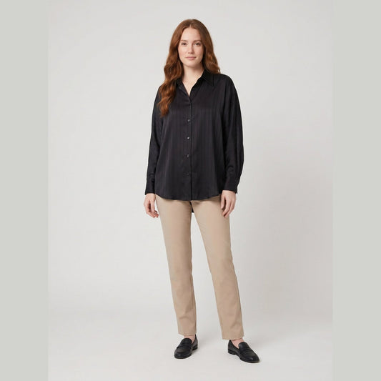 Celia Oversized Shirt in Black - worn by a model, front view