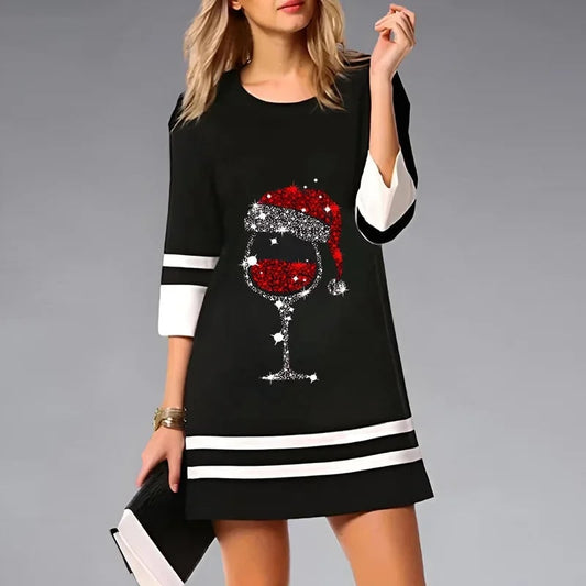 Black Christmas dress with wine glass print 2