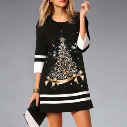 Black Christmas dress with gold tree print 5