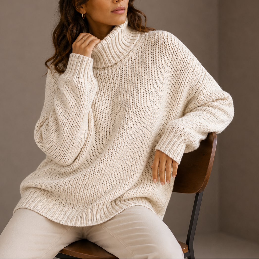 Chunky Knit Turtleneck Sweater, Oversized Winter Jumper 8