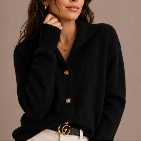 Collared button up knit cardigan in black
