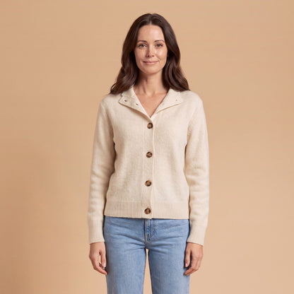 Classic Collared Button Up Knit Cardigan with Ribbed Cuffs 1
