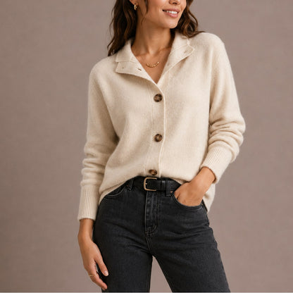 Classic Collared Button Up Knit Cardigan with Ribbed Cuffs 2