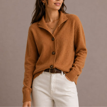 Classic Collared Button Up Knit Cardigan with Ribbed Cuffs 3