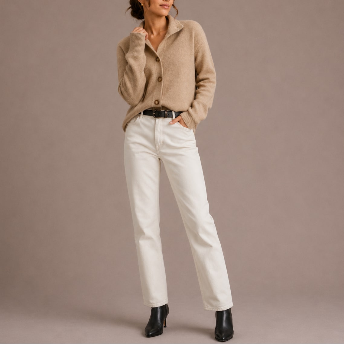 Classic Collared Button Up Knit Cardigan with Ribbed Cuffs 4