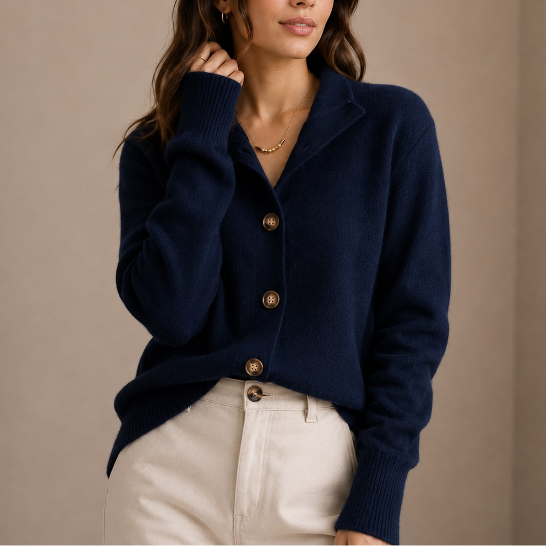 Classic Collared Button Up Knit Cardigan with Ribbed Cuffs 5