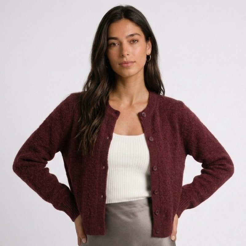 Crew Neck Button Cardigan for Women, Hip Length Soft Knit 2