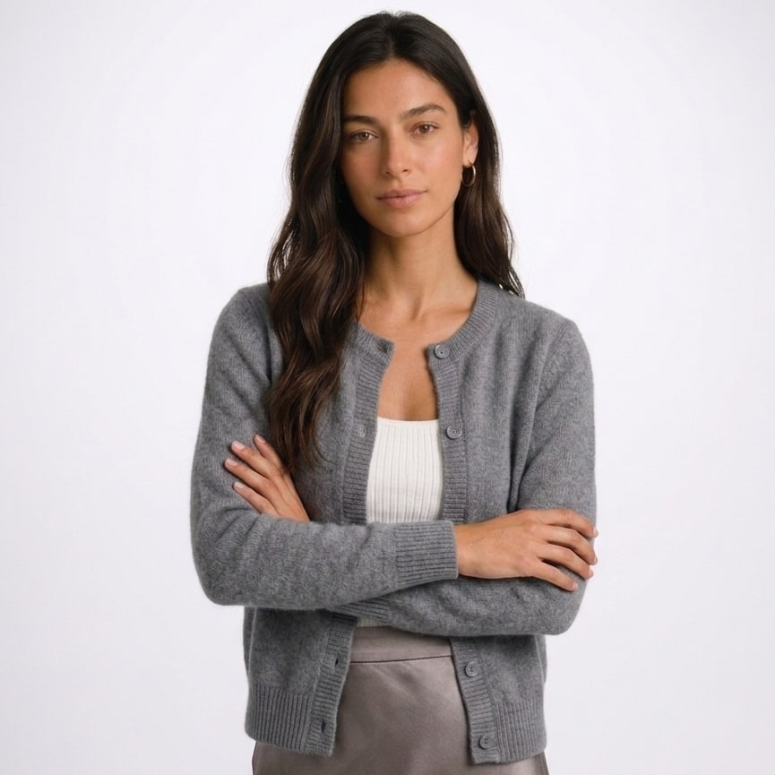 Crew Neck Button Cardigan for Women, Hip Length Soft Knit 3