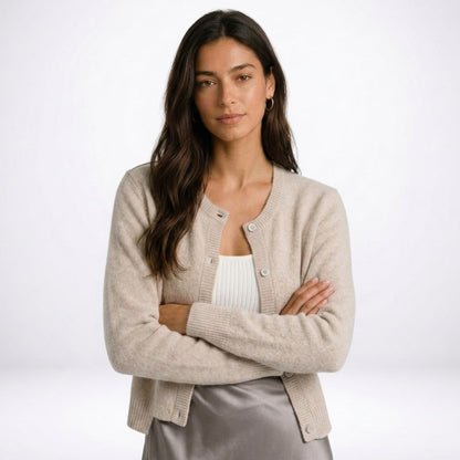 Crew Neck Button Cardigan for Women, Hip Length Soft Knit 5