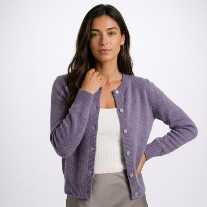 Crew Neck Button Cardigan for Women, Hip Length Soft Knit 6