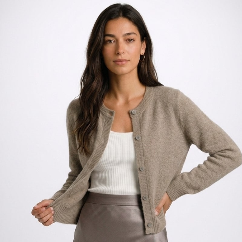 Crew Neck Button Cardigan for Women, Hip Length Soft Knit 7