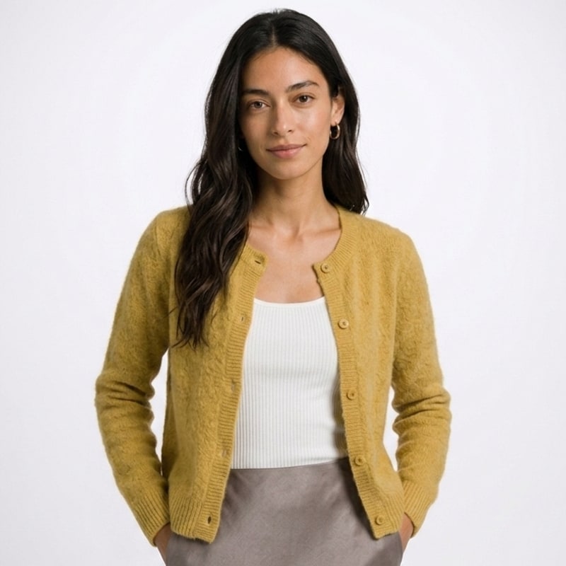 Crew Neck Button Cardigan for Women, Hip Length Soft Knit 8