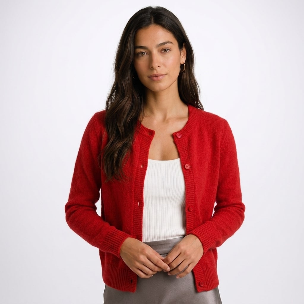 Crew Neck Button Cardigan for Women, Hip Length Soft Knit 9