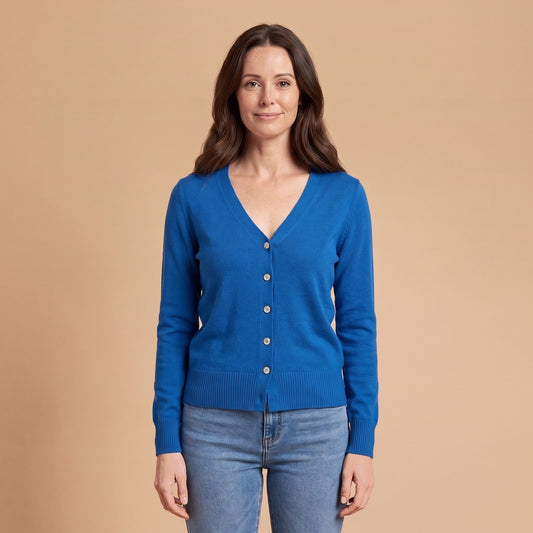 V-Neck Button Cardigan, Classic Soft Knit with Ribbed Hem 1