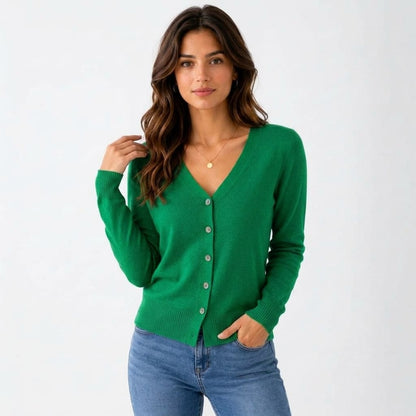 V-Neck Button Cardigan, Classic Soft Knit with Ribbed Hem 9