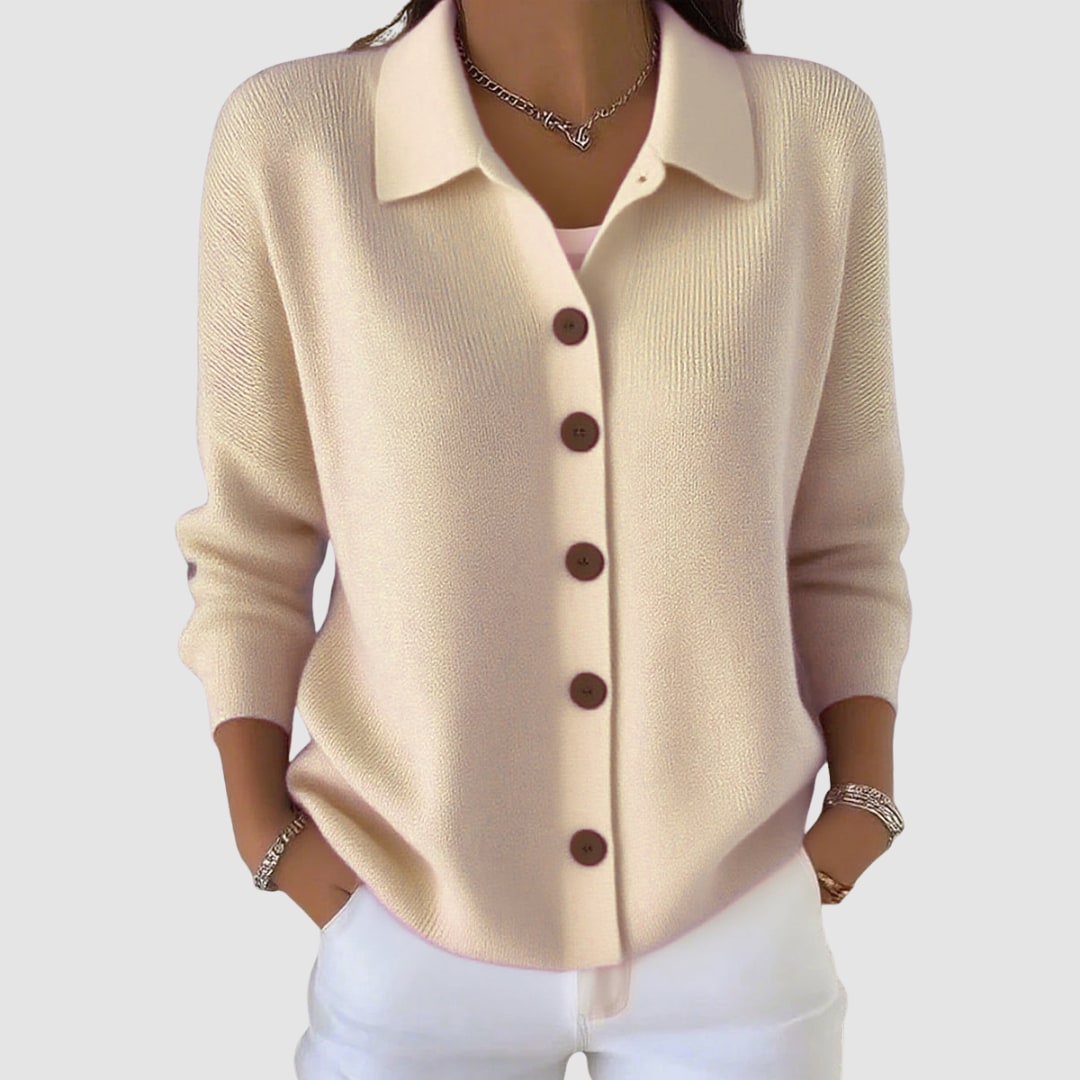 Beige collared button cardigan 3