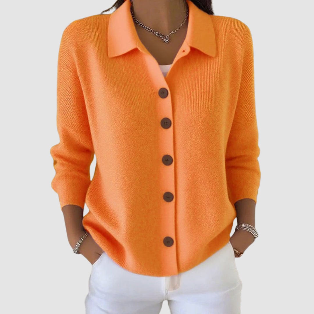 Orange collared button cardigan 5