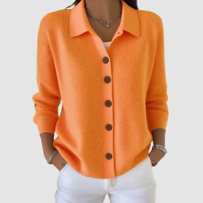 Orange collared button cardigan 5