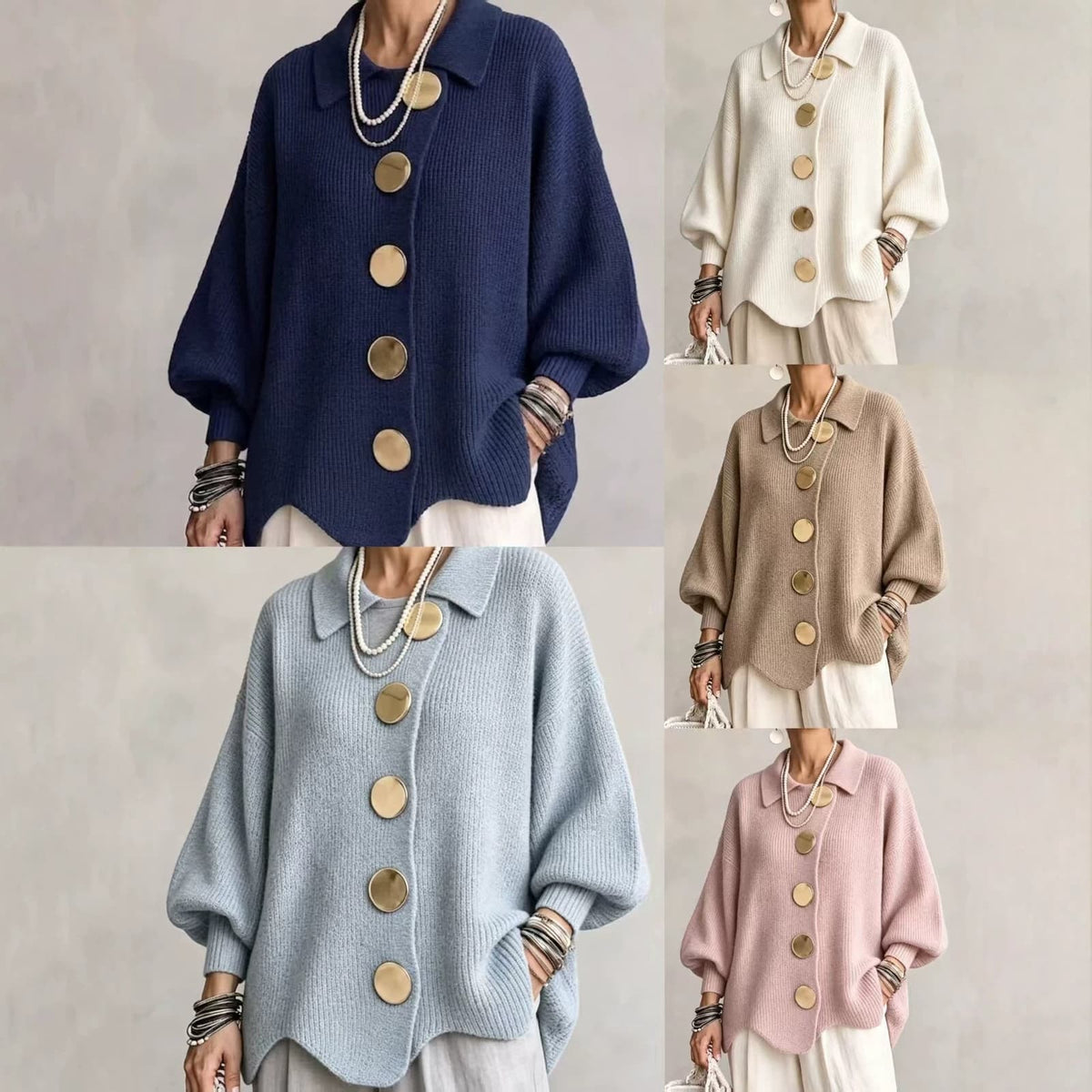 All five colours of the collared cardigan sweater 2