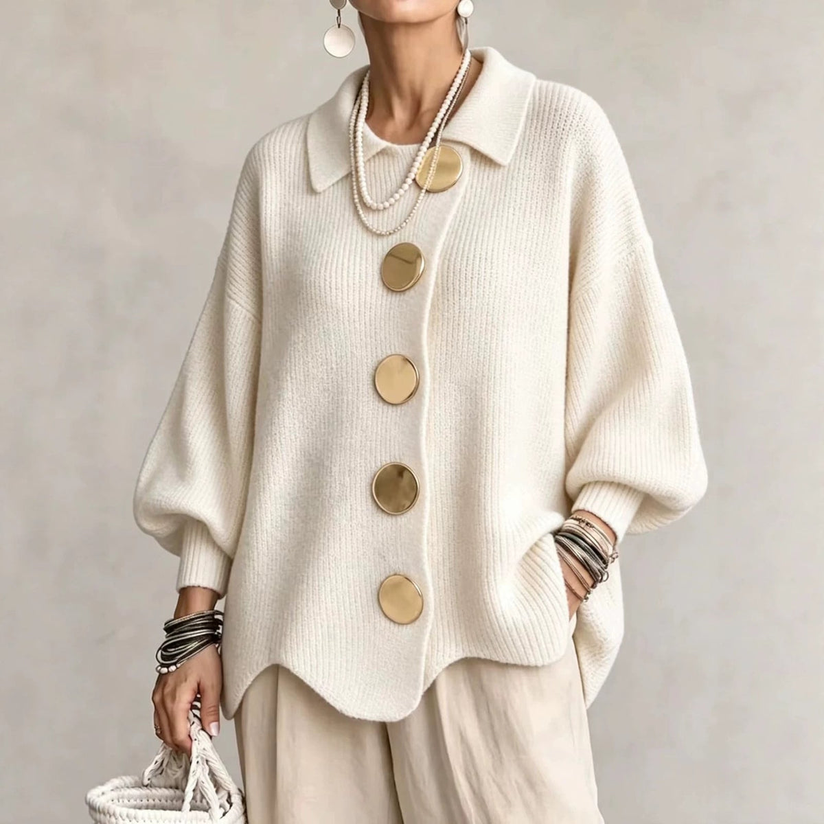 Cream collared cardigan sweater 3