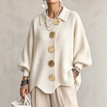 Cream collared cardigan sweater 3