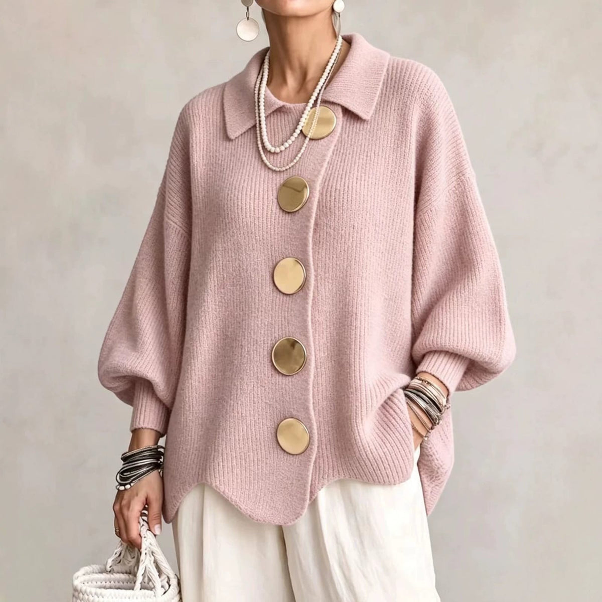 Pink collared cardigan sweater 5