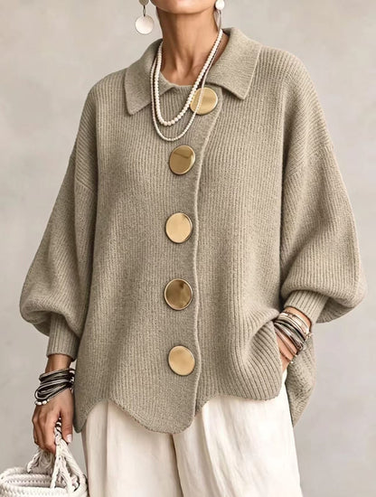 Khaki collared cardigan sweater 6