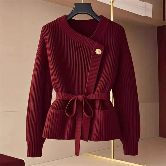 Coralie Knitwear Jacket in Red - shown on a hanger