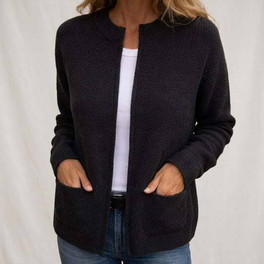 Black open front cardigan with pockets 2