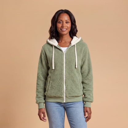 Sherpa Fleece Zip Up Hoodie for Women, Warm Teddy Jacket 1