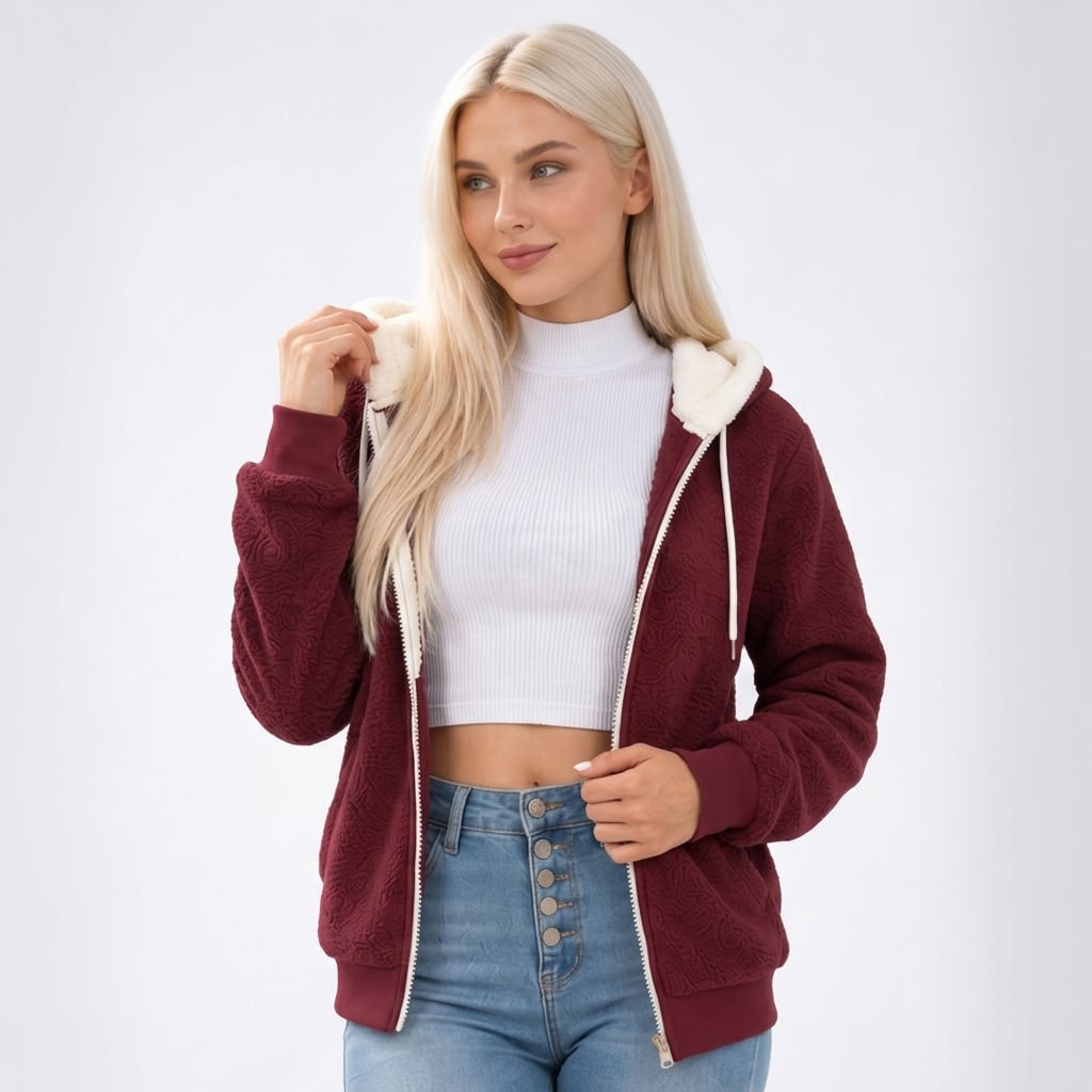 Sherpa Fleece Zip Up Hoodie for Women, Warm Teddy Jacket 4