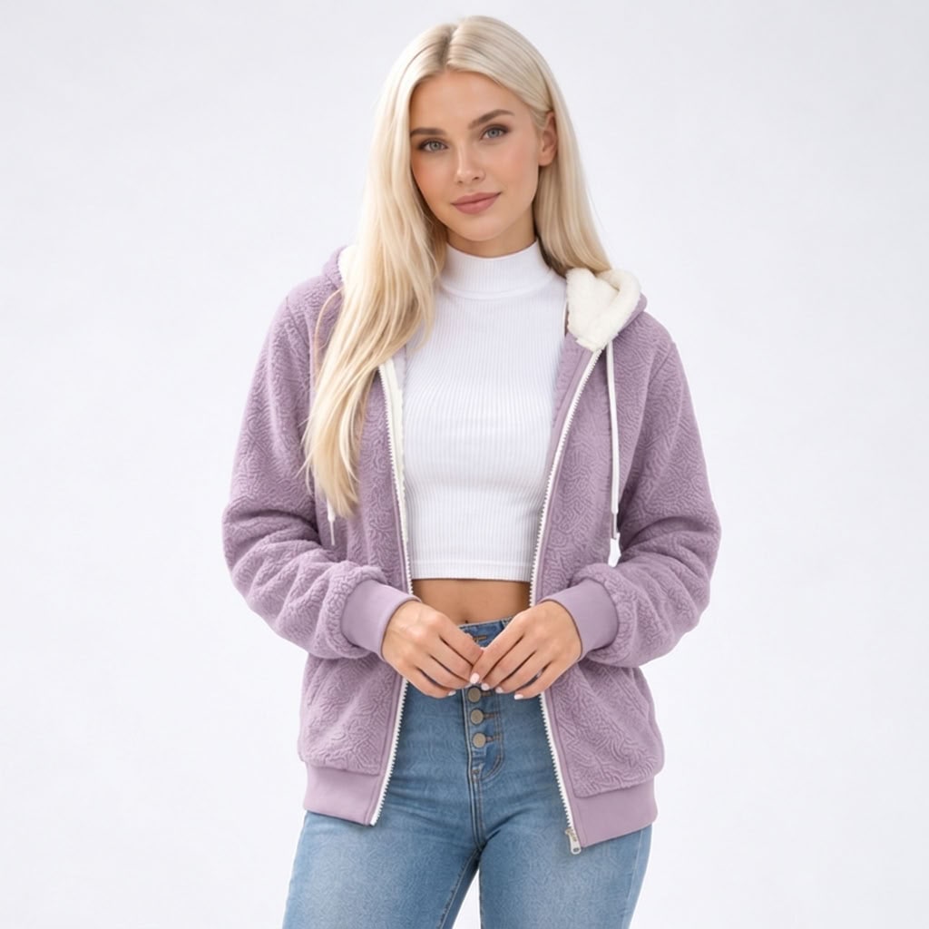 Sherpa Fleece Zip Up Hoodie for Women, Warm Teddy Jacket 5