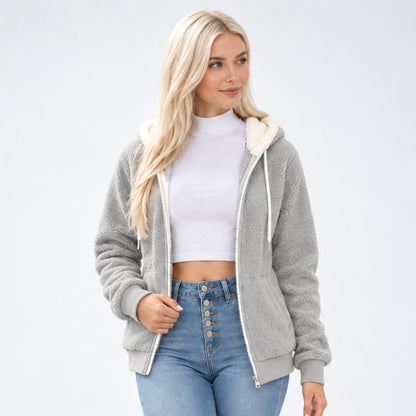 Sherpa Fleece Zip Up Hoodie for Women, Warm Teddy Jacket 6