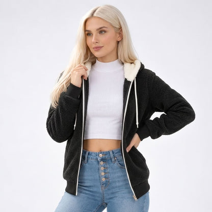 Sherpa Fleece Zip Up Hoodie for Women, Warm Teddy Jacket 7