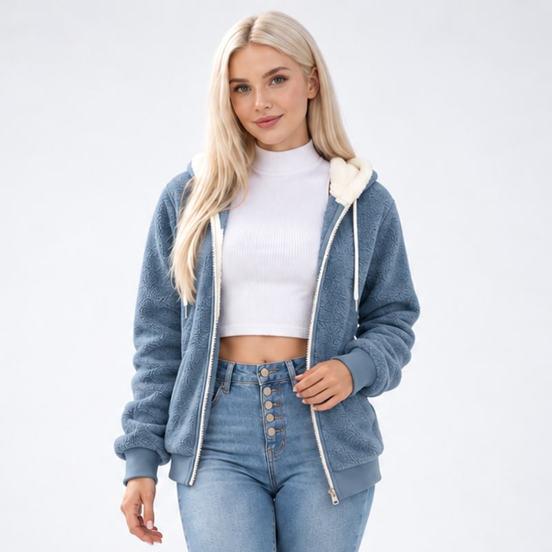 Sherpa Fleece Zip Up Hoodie for Women, Warm Teddy Jacket 8