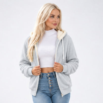 Sherpa Fleece Zip Up Hoodie for Women, Warm Teddy Jacket 9