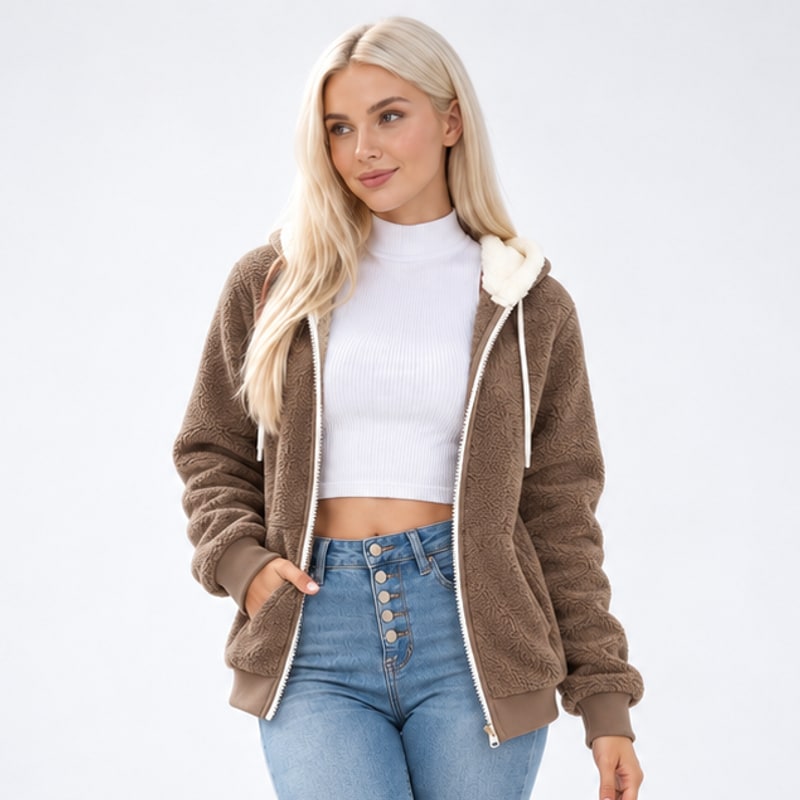 Sherpa Fleece Zip Up Hoodie for Women, Warm Teddy Jacket 10