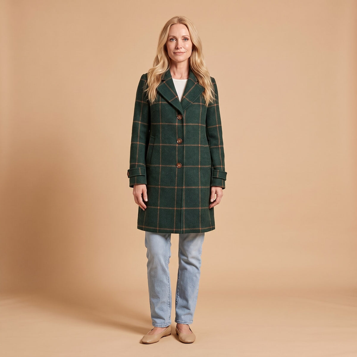 Deirdre Plaid Coat in Green - front view