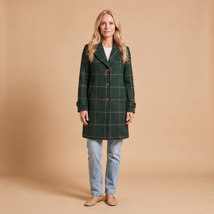 Deirdre Plaid Coat in Green - front view