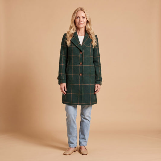 Deirdre Plaid Coat in Green - front view