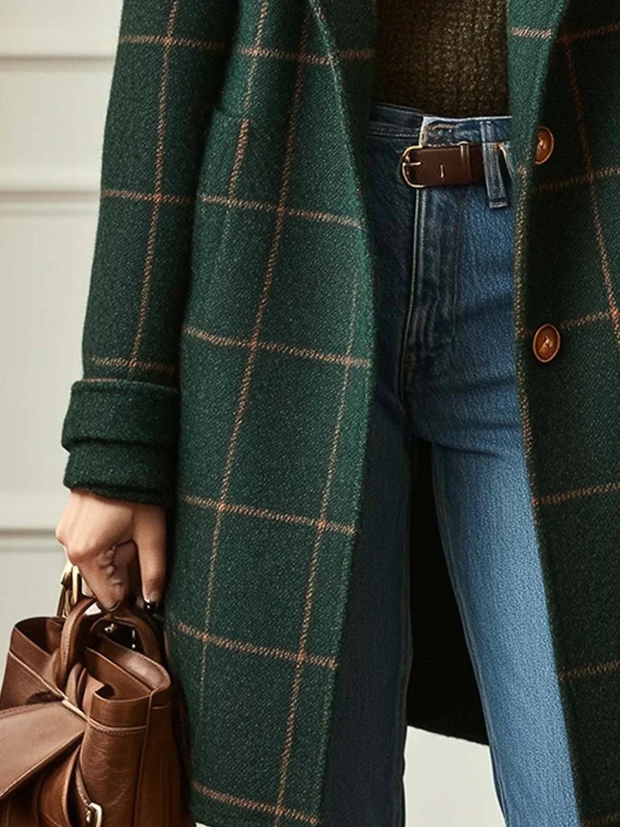 Deirdre Plaid Coat in Green - close-up of the side