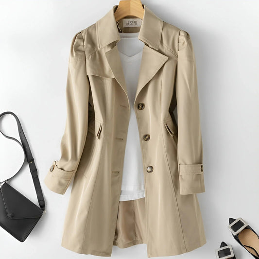 Delyth Belted Trench Coat in Khaki - shown on a mannequin