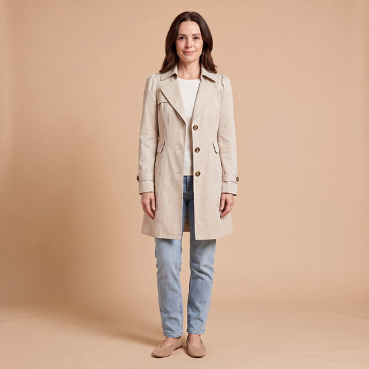 Delyth Belted Trench Coat in White - front view