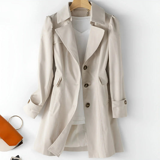 Delyth Belted Trench Coat in White - shown on a mannequin