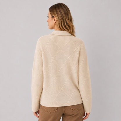 Diamond Knit Cardigan in Beige - back view