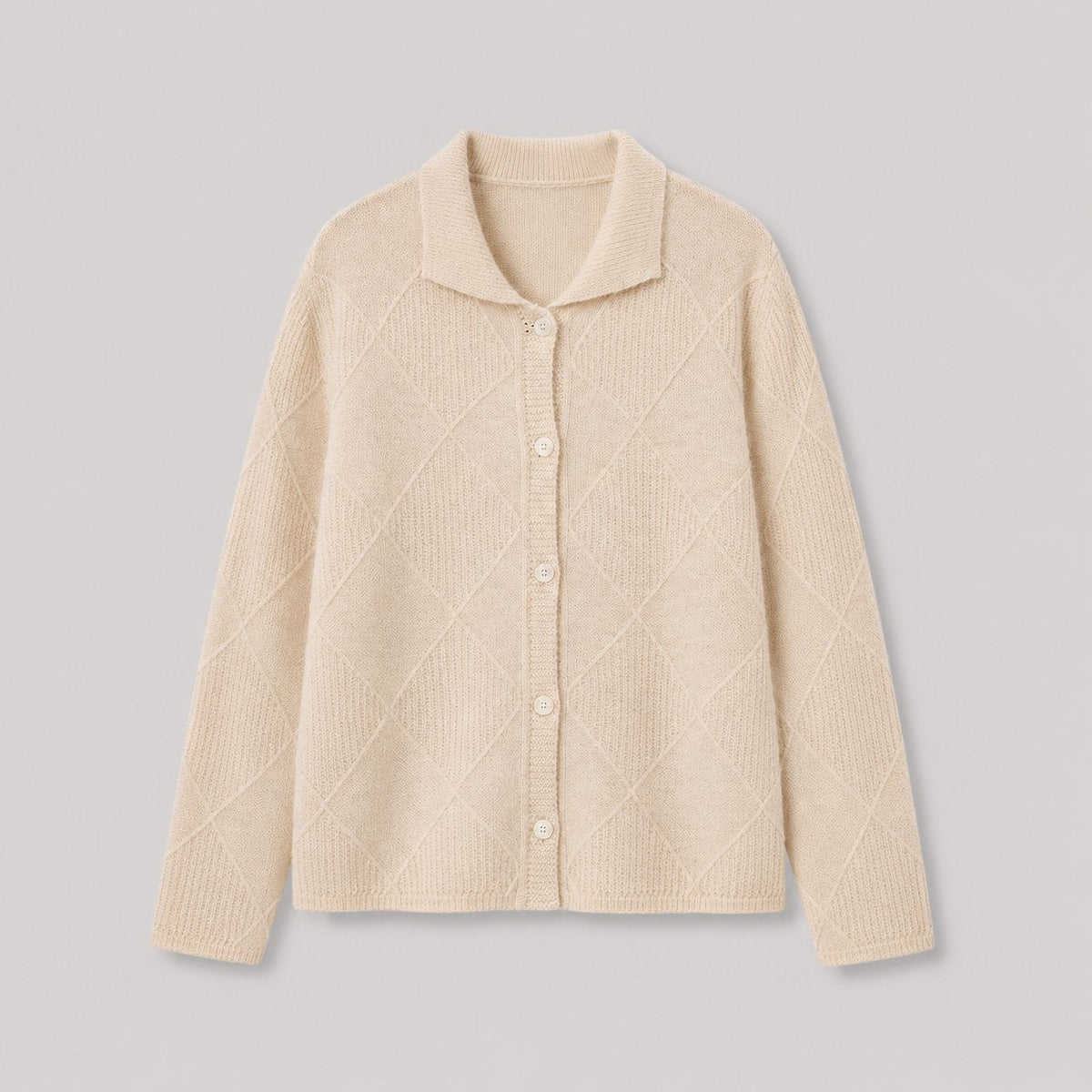 Diamond Knit Cardigan in Beige - flat product shot